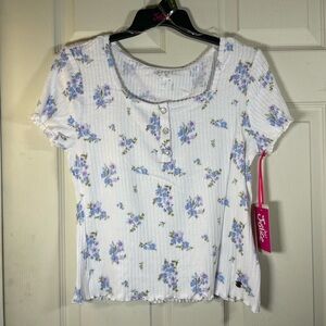 Justice White Top with Blue‎ Floral Pattern